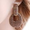 Luxurious Sparkling Inlaid Zircon Oval Pendant Earrings, Women's Exaggerated Heavy Design Banquet Party Zircon Gifts