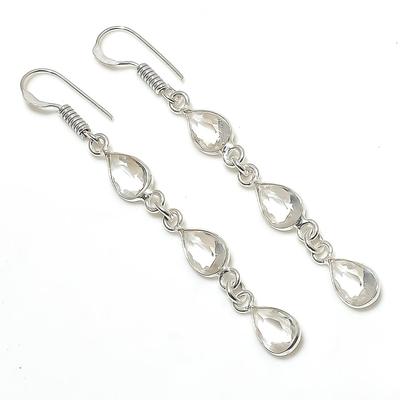 Natural White Topaz Gemstone Handmade 925 Sterling Silver Earring 2.56" D7k10