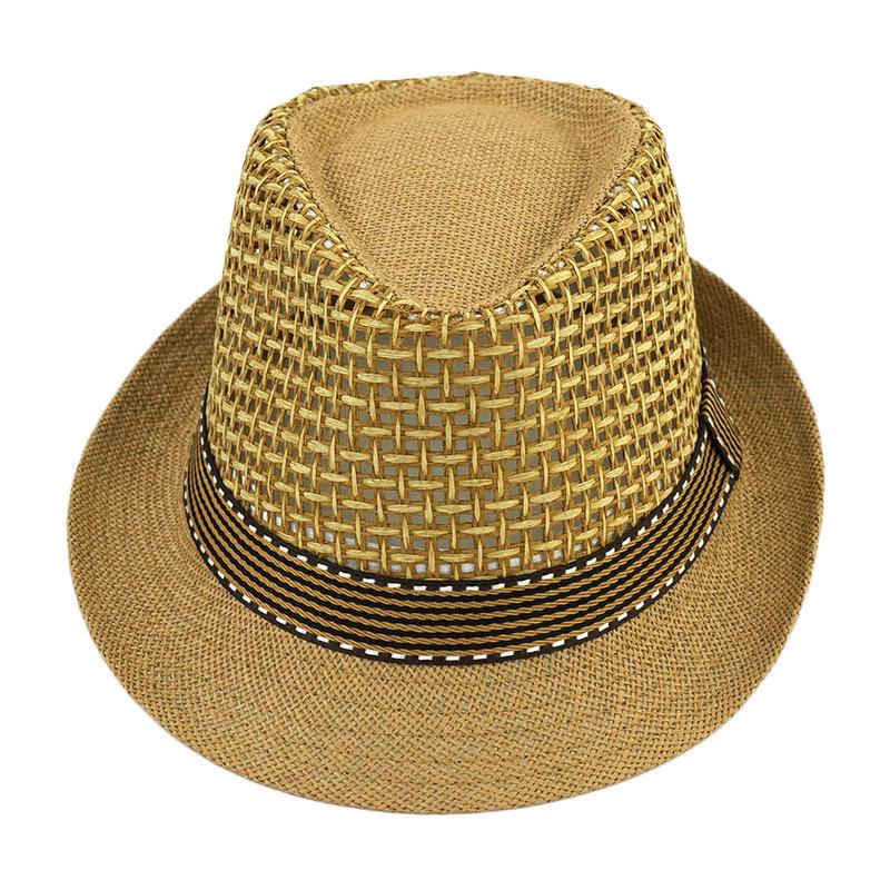 Summer Breathable Straw Fedora Hat - Vintage Jazz Style, Mesh Sun Protection, Perfect for Beach or British Look