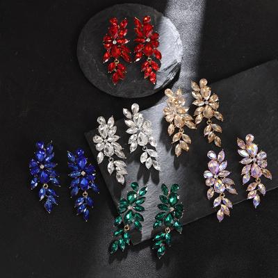 Luxury Full Rhinestone Floral Drop Earrings Exquisite Niche Design Fashionable Temperament Jewelry High End