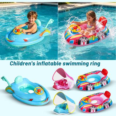 Inflatable Kids Spaceship & Rocket Swimming Ring With Steering Wheel, Water Pool Float Seat