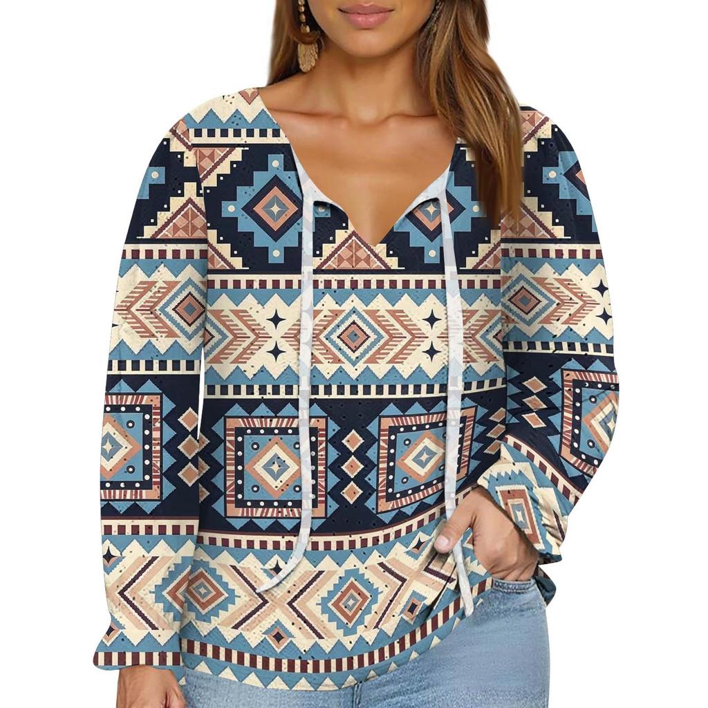 Women's Fashion Printed Casual V-Neck Long Sleeve Top