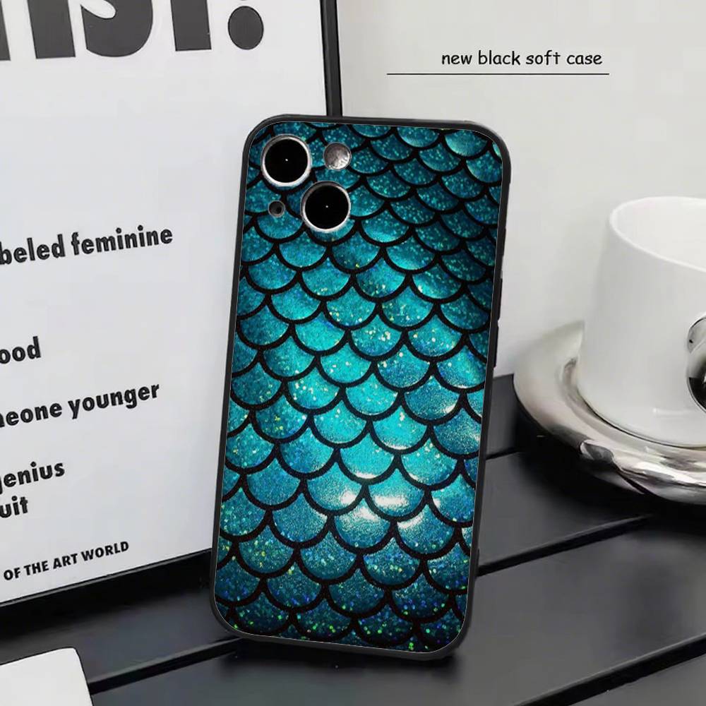 Mermaid Scale for iPhone 15 16 14 Plus 13 12 11 17 Pro Max 17 Air Black Soft Phone Cover