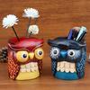 First Layer Vegetable Tanned Cowhide Owl Pen Holder Storage Box Office Desktop Cute Cartoon Ornament Creative Birthday Gift