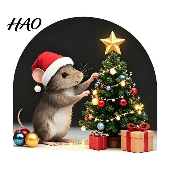 Waterproof PVC Winter Wall Art Christmas Mouse Sticker, Hole Decal, Peel Creative Holiday Gift for Friends And Stick Decor Home Party Festive