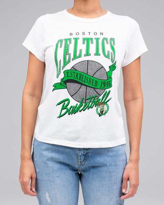 Junk Food Donna NBA Boston Celtics Pallacanestro Est. Camicia Bianca 1946 Nuova XXS-L