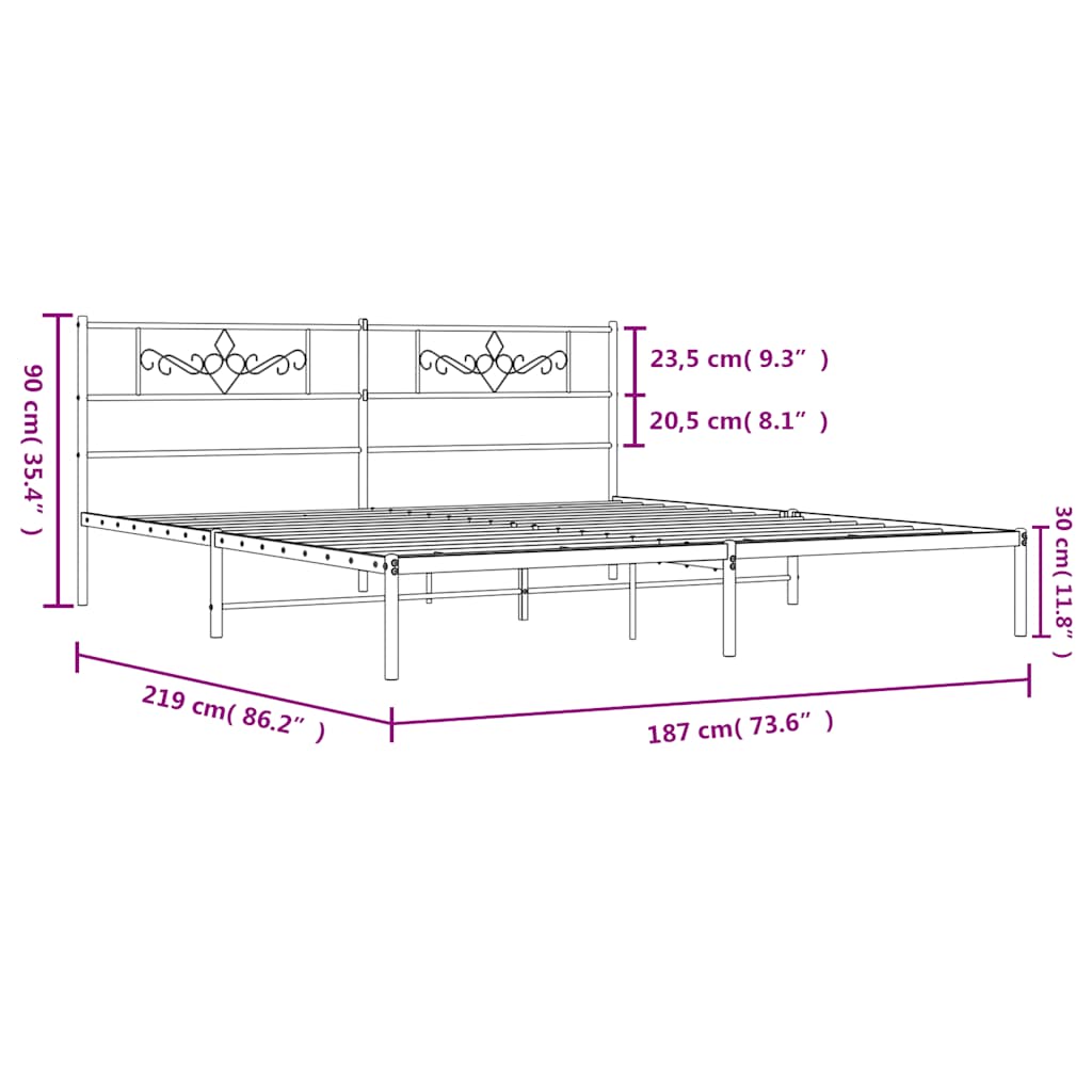 Metal Bed Frame with Headboard White 183 x 213 cm