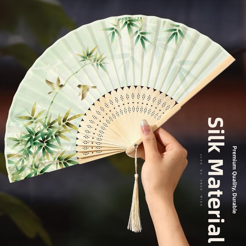 Vintage Style Folding Fan Tassel Elegent Female Fan Classical Dance Fan Home Decoration