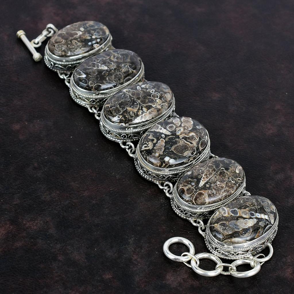 Turritella Agate Gemstone Bracelet Antique Vintage Bracelet 925 Sterling Silver Bracelet Handmade Adjustable Chain Bracelet Gifts For Friend