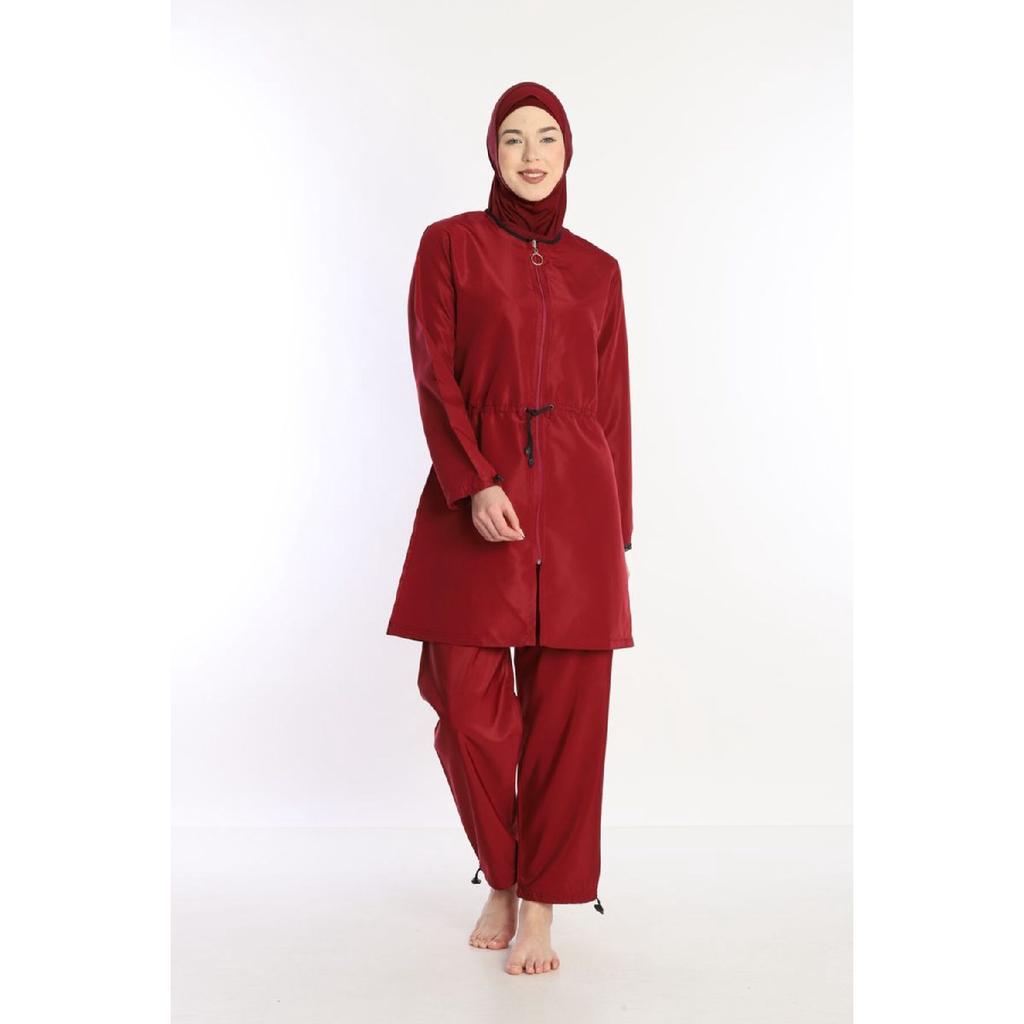 Black Lycra Headscarf 4 Piece Fully Covered Water Repellent Quick Drying Zippered Hijab Swimsuit