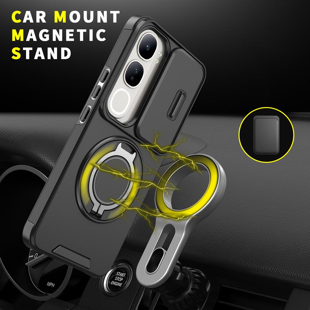 KEYSION 360° Ring Stand Phone Case for VIVO V40 SE 80W V40 Lite Slide Camera Protection Magnetic Shockproof Cover for VIVO Y200 5G