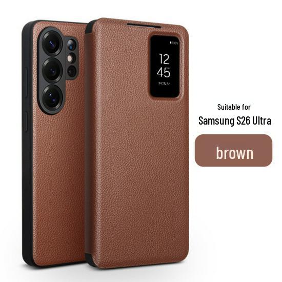 Chali Leather Flip Case with Smart Window for Samsung S26 Ultra