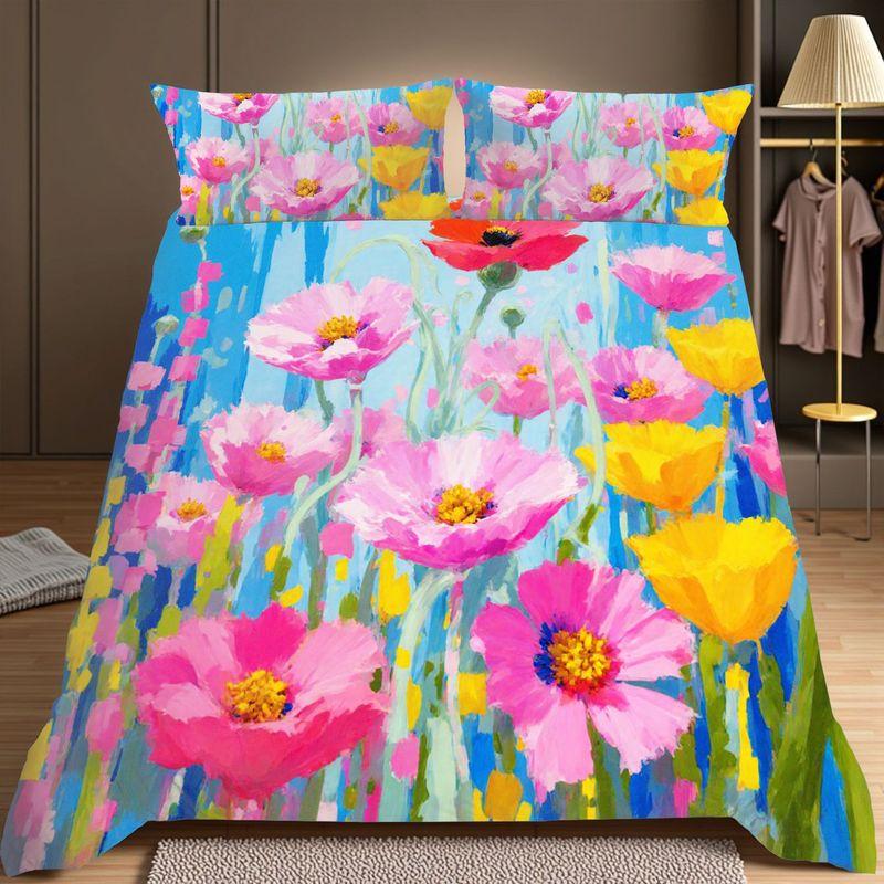 3-Piece Bedding Pillowcase Quilt Cover Set Flower Field 2D Digital Printing Suitable For Bedroom Dormitory Decoration