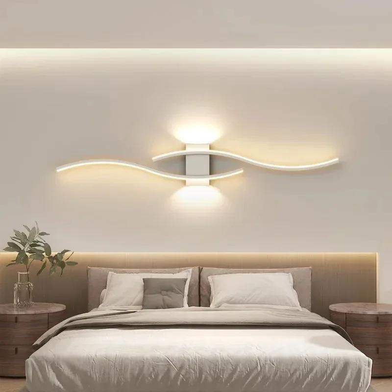 Moderne LED Strip Vegglampe Dobbel Kurve Fjernkontroll Lys Sengebord Dekor Svart Gull Vegglamper Stue Soverom Led Fixtu