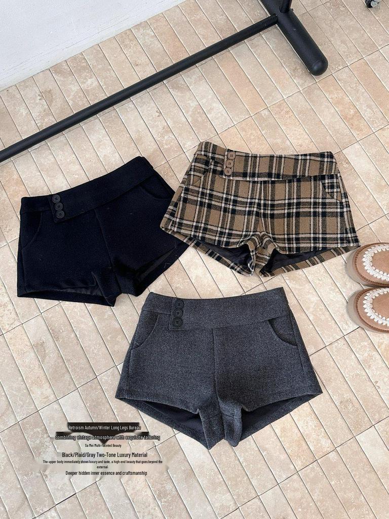 Damen Woll-A-Linien-Shorts für Herbst/Winter: Dicke, Schlankmachende, Bootcut-Stil, Scharfe Heißhosen.