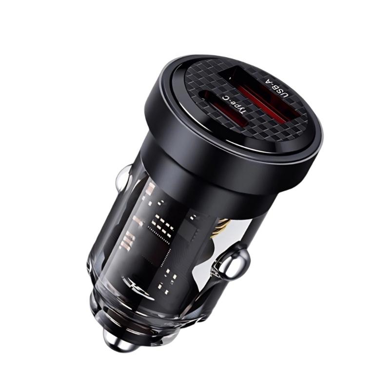High Speeded Car Charger Transparent Metal Plug PD3.0 Double Port Rapid Charging With Intelligent Chip for Vehicle