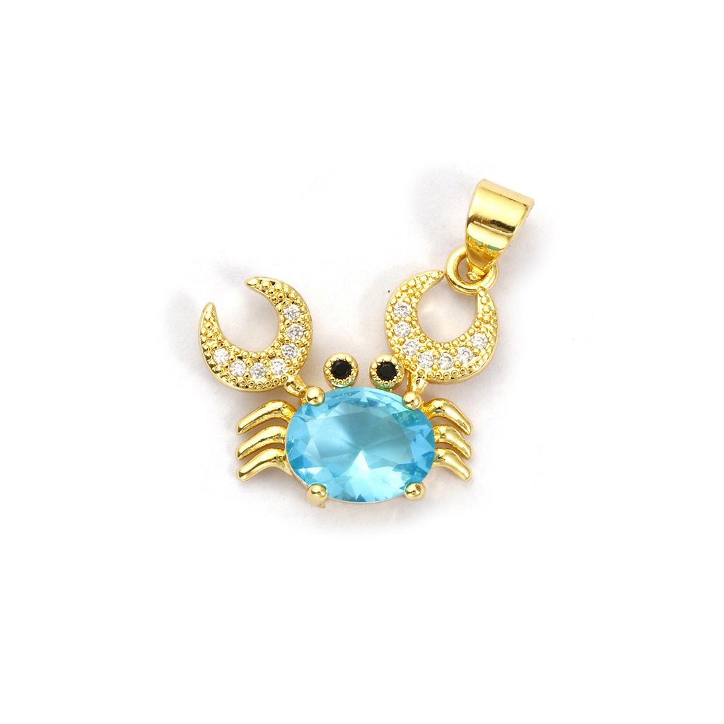 1 Piece Brass & Glass Ocean Jewelry Charm Pendant 18K Gold Plated Crab Micro Pave Clear Cubic Zirconia Necklace DIY 20mm x 19mm