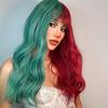 Dlouhé vlnité syntetické paruky Vánoční paruka Červené a zelené prošívané paruky pro ženy Tepelně odolná cosplay párty paruka