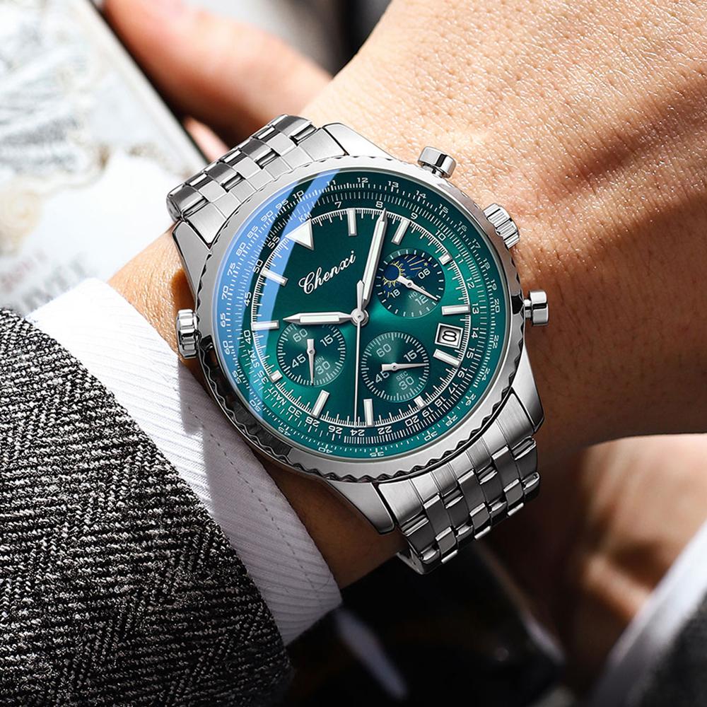 Chenxi Men's Quartz Watch Luminous Chronograph Calendar Waterproof Stainless Steel Strap Business Casual Men Watches