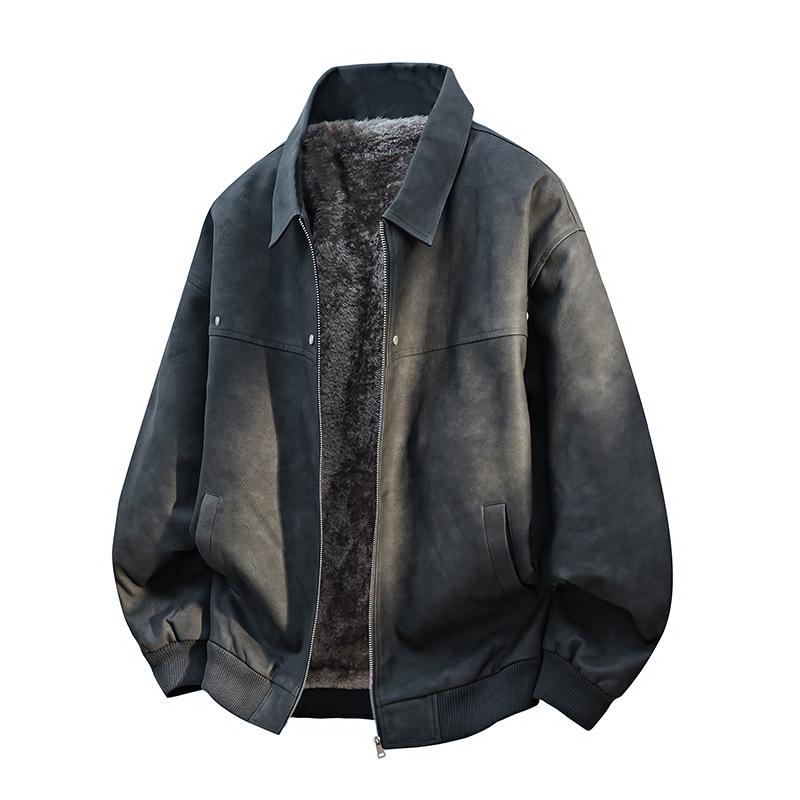 Pánská retro bunda z PU kůže s fleecovou podšívkou - Teplá, Trendy, Zesílená, Stylová, Univerzální, Velké velikosti