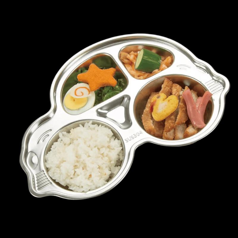 Cartoon Car 304 Stainless Steel Kids Divided Lunch Plate