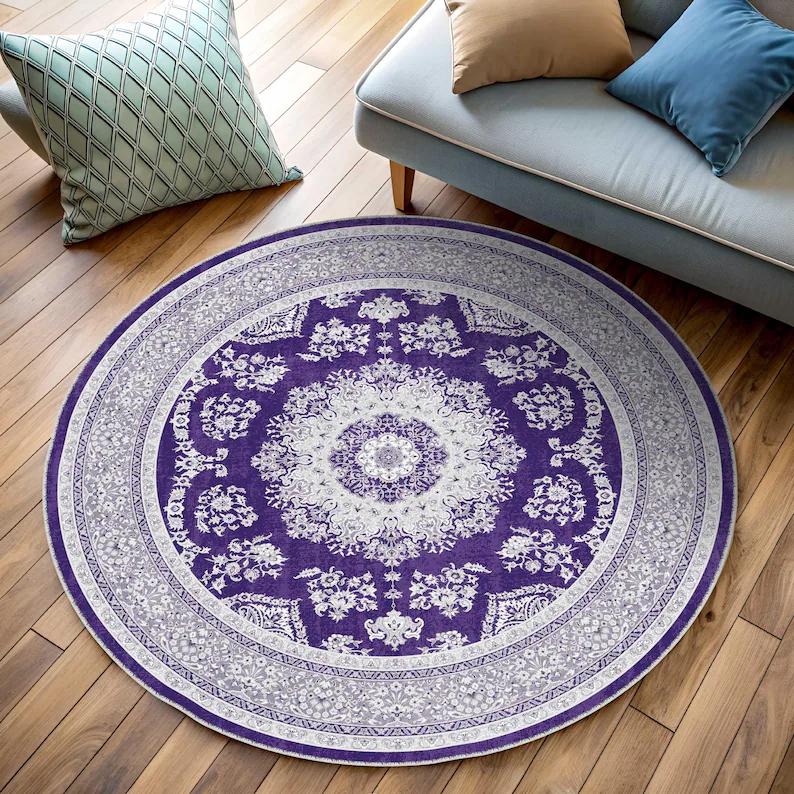 Beige Vintage Verweerd Perzisch Medaillon Rond Tapijt Antislip Wasbare Mat Voor Boerderij Woonkamer 120x120cm
