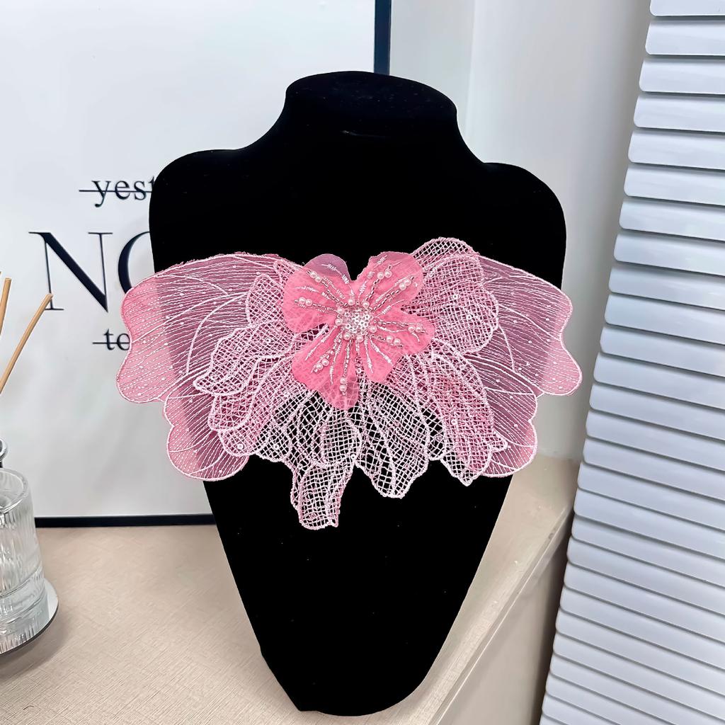 Lace Mesh, Flat Mantle Embroidery Bead Sticker, Curtain Decoration Flower Cloth Sticker, Bright Diamond Pearl Bow.