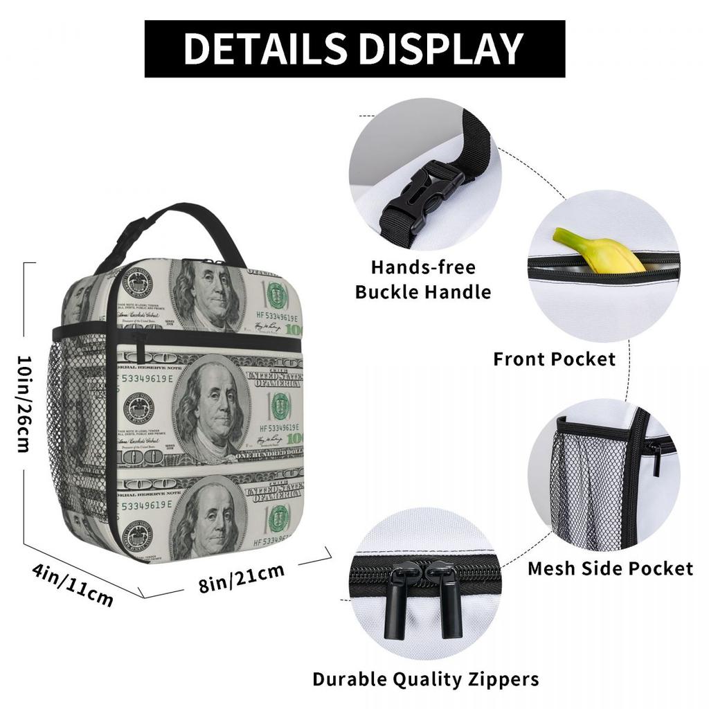 Dollar Insulated Lunch Bag for Women Office Cooler Thermal Food Box Tote Leakproof Lunch Boxes Container