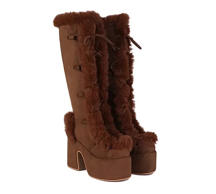 Nuevas botas de nieve de invierno para mujer, plataforma con cuña y tacón alto, zapatos de piel sintética para mujer, botas de media pantorrilla cálidas y antideslizantes de felpa, zapatos góticos