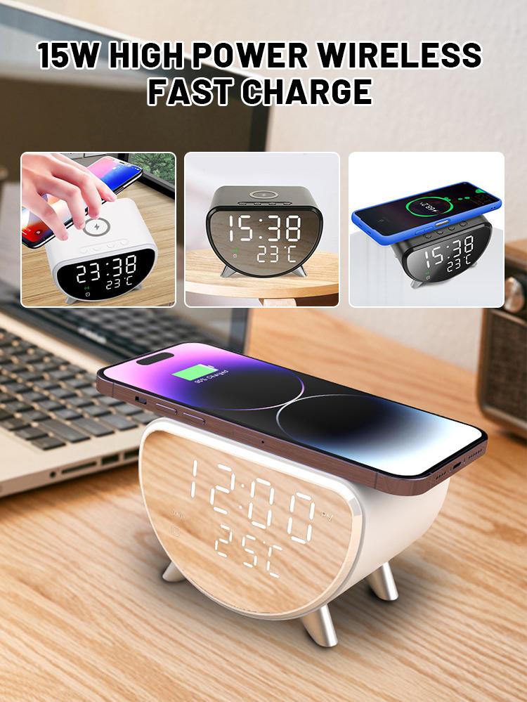 Multifunctional Alarm Clock Temperature Clock Wireless Charger LED Mobile Phone Three in One Wireless Charger