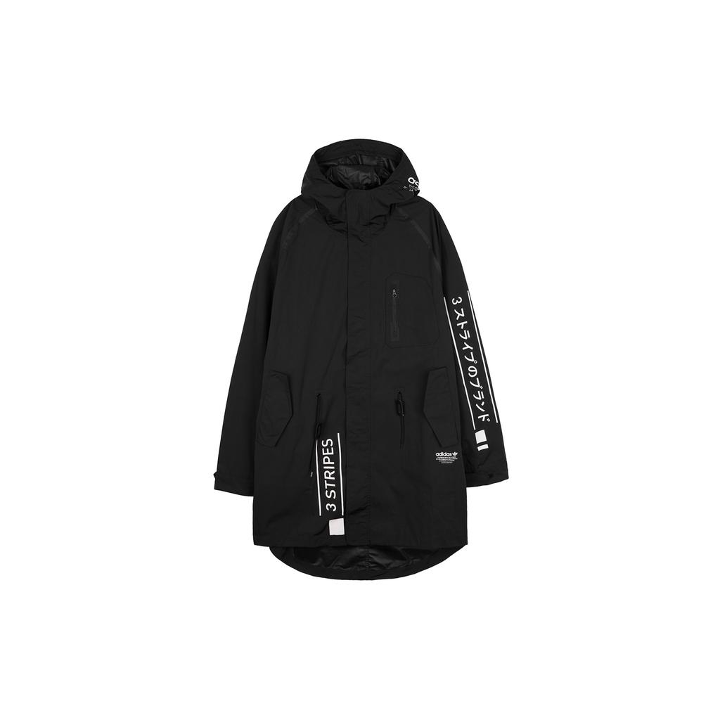 Adidas Originals Trefoil Letter Logo Print Mid-Length Hooded Windbreaker Men Windbreaker Black BR7009