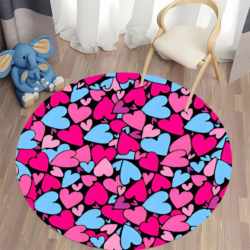 Colorful Heart Pattern Rug for Playrooms and Bedrooms Round Carpet for Home Sofa Bedroom, Gift