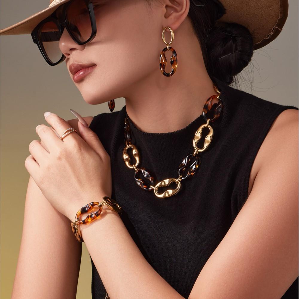 Chunky Link Chain Necklace Bracelet Drop Earrings for Women 18k Gold Plated Stainless Steel Necklaces Bracelets Dangle Earring