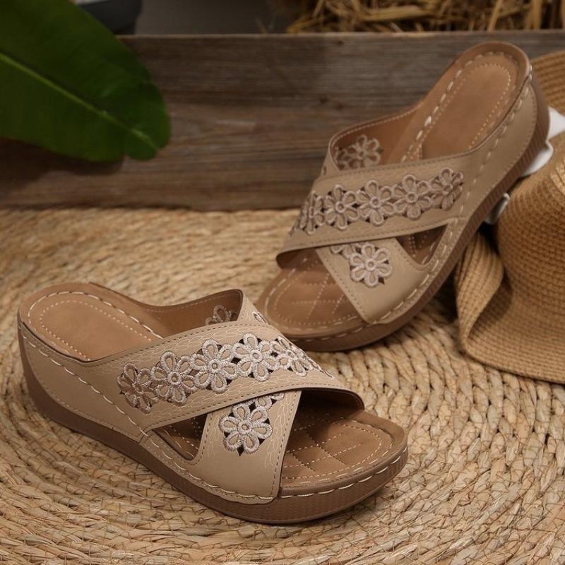 Wedge Heel Fish Mouth Thick-soled Plus-size Shoes, Beach Flip-flops, Women's Shoes