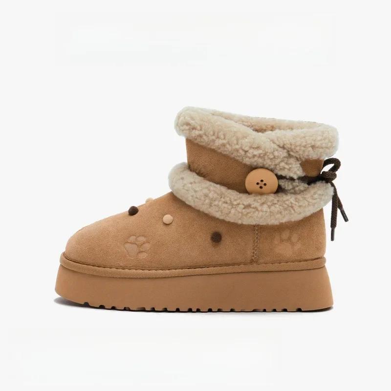 Winter Fashion Women's Boots Thick-Soled Cute Cotton Shoes, New Plus Velvet Thickened Warm Snow Boots for Women Zapatos De Mujer