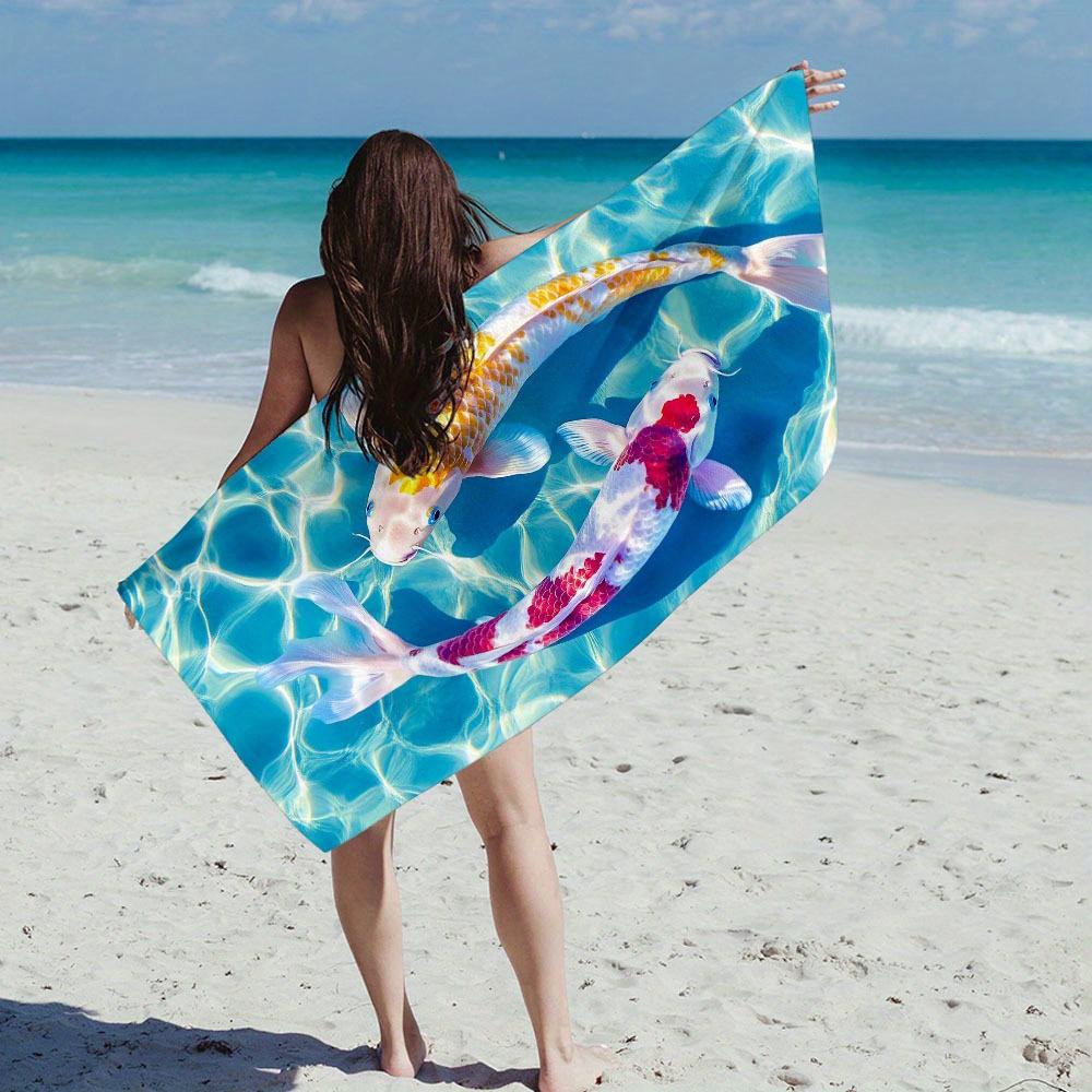 1 Extra Large Beach Towel - Features A Vibrant Koi And Tropical Palm Tree Pattern, Perfect For The Beach Pool - Machine Washable