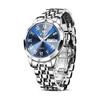 OLEVS Men's Waterproof Analog Quartz Popular Business Men's Arm Watch Fashion Stylish Silver White Watch Blue Dial Stainless Steel Band Metal Silver