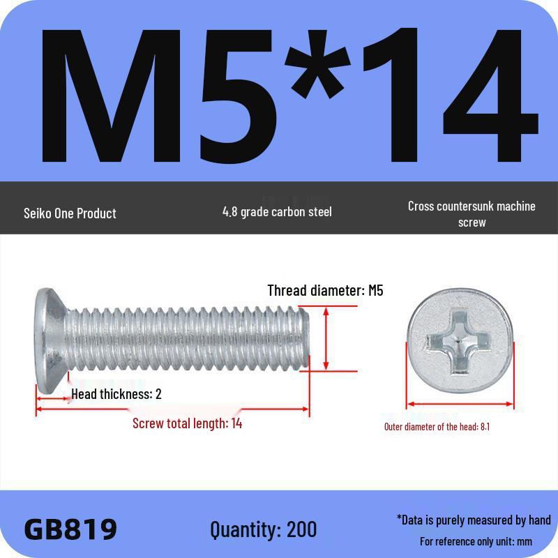GB819 Zinc-Plated Carbon Steel Phillips Countersunk Screws: M2-M10