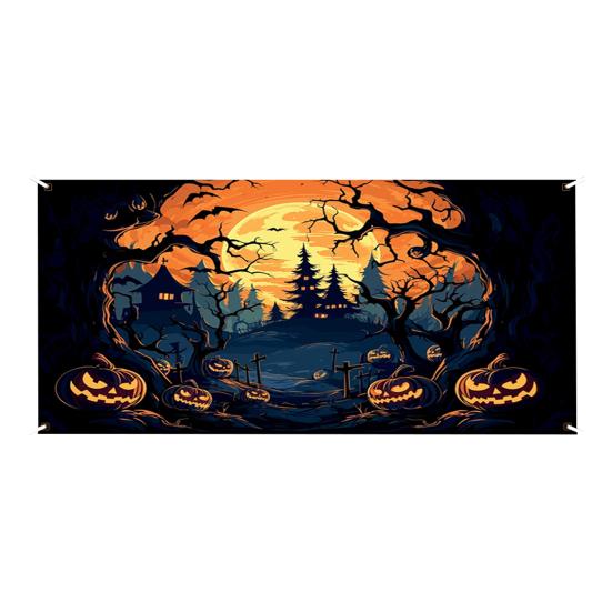 Halloween Garage Door Decoration Pumpkin Castle Garage Door Banner Hanging Halloween Backdrop