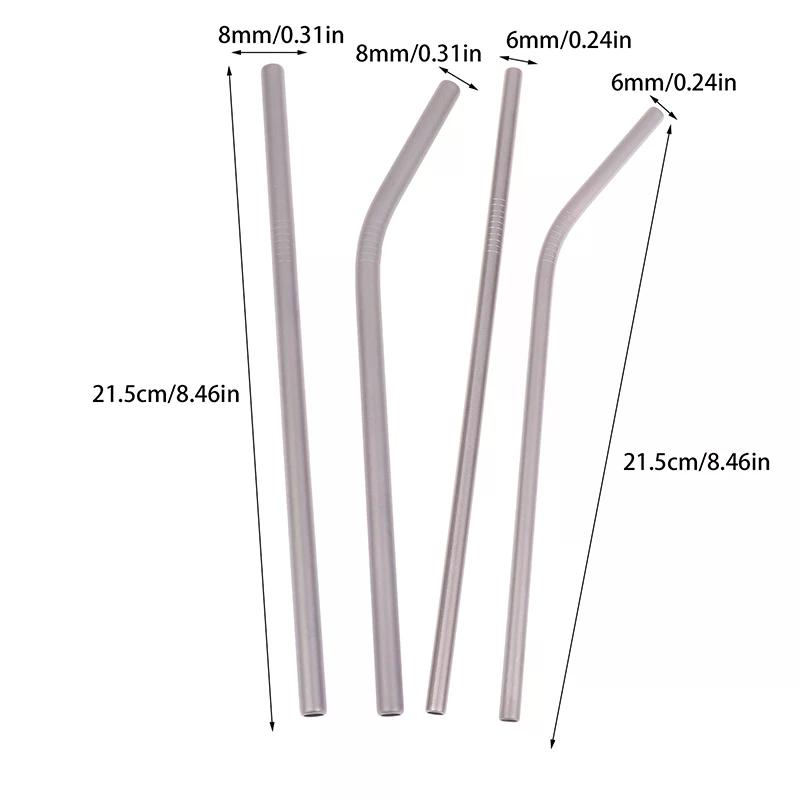 Reusable Pure Titanium Straight/Bend Straws Sandblasted With Cleaning Brush For Medicine Milk Tea Beverages