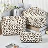 Quilted Cotton Handheld Makeup Bag Leopard Print Large Capacity Toiletry Bag Zipper Closure Portable Cosmetic Storage Organizer