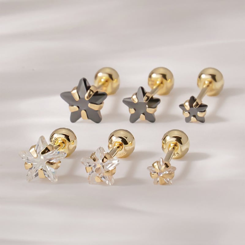 JEWNEL 14K Star Cubic Piercing Earrings (2 Colors/3 Sizes)
