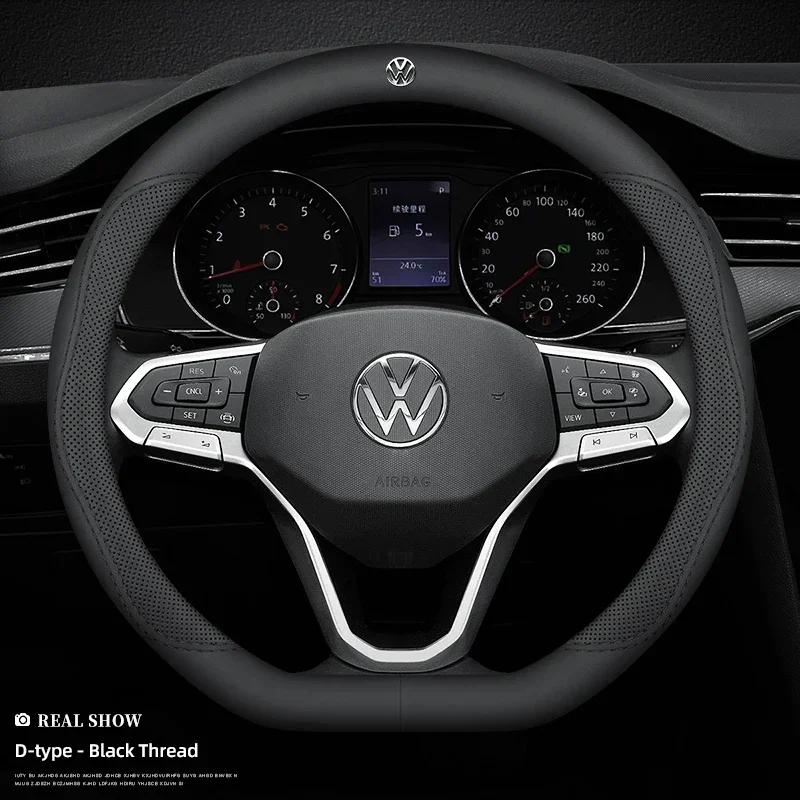 Hijk1 ·Anti Slip Leather Steering Wheel Cover Car Driving Handle Covers For VW GTI Polo Golf Passat Tiguan Arteon Touareg Taigo Caddy