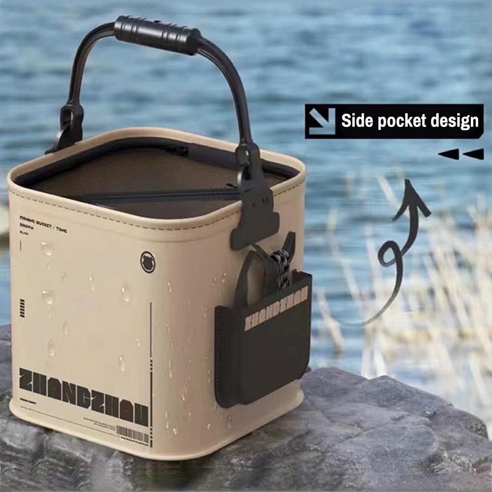 8L Collapsible Fishing Bucket Portable Fish Bucket Multifunctional EVA Water Containers with Mesh Lid, Handle and Rope