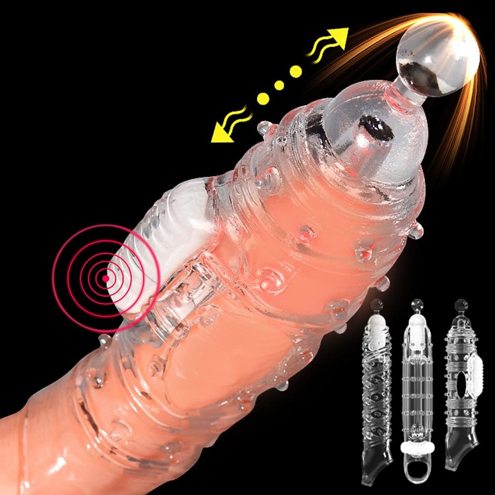 Highly Elastic Crystal Condom Reusable Penis Extender Sleeve Delay Ejaculation Penis Enlargement Intimate Goods Sex Toys For Men