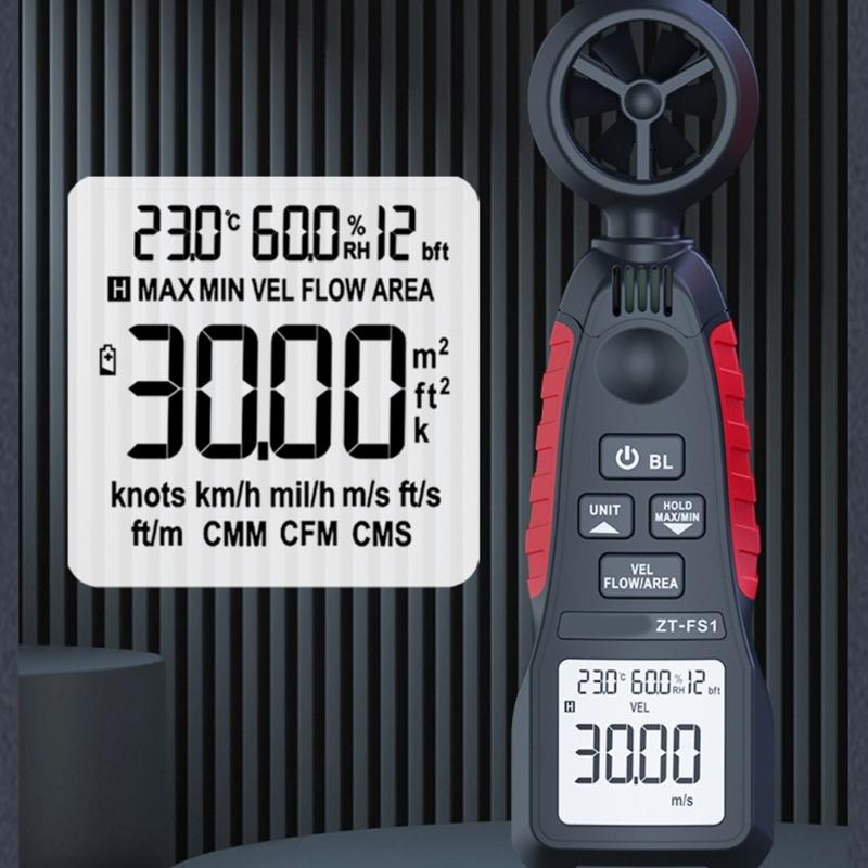 Handheld Anemometer Measuring Speed Wind Volumes Force Temperature Moisture Large LCD Backlight Display for Outdoor