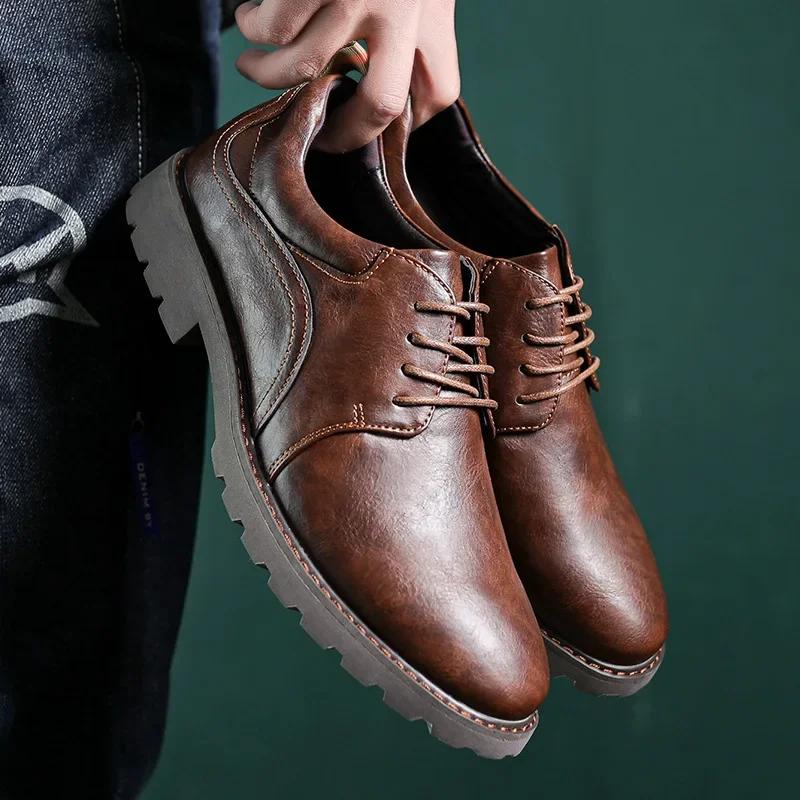 Fashion Vintage Men's Leather Shoes Casual Shoe Outdoor Workwear Men's Shoes British Style Single Botines Para Hombres Zapatillas Male