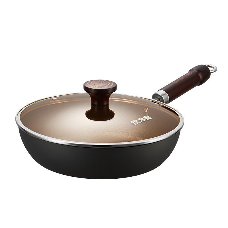 Chui Da Huang Non-Coated Hammered Iron Frying Pan with Lid