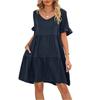 Women's Casual Fashion Summer V-Neck Dresses Color Short Sleeve Pleated Dresses