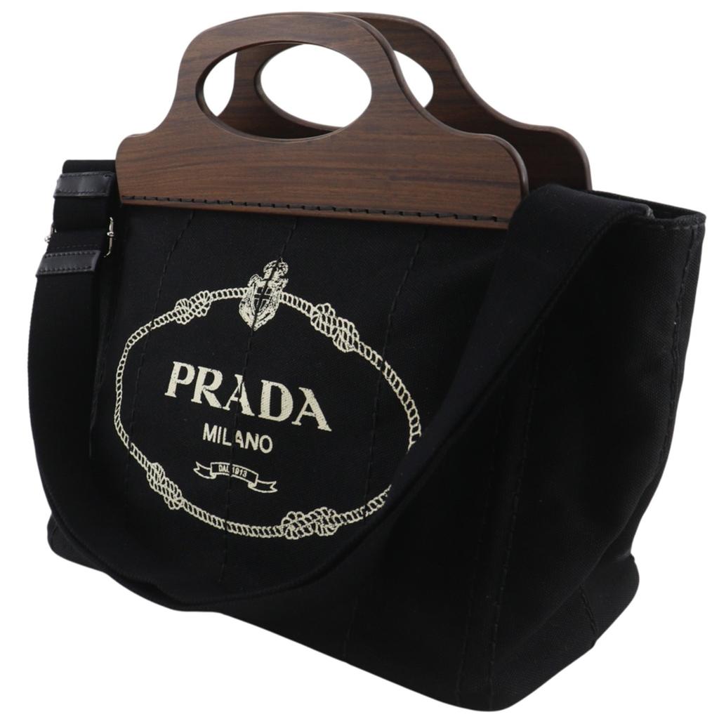 Prada Canapa Handbag 1BG350 2WAYShoulder NERO Black canvas/Wood Women Used